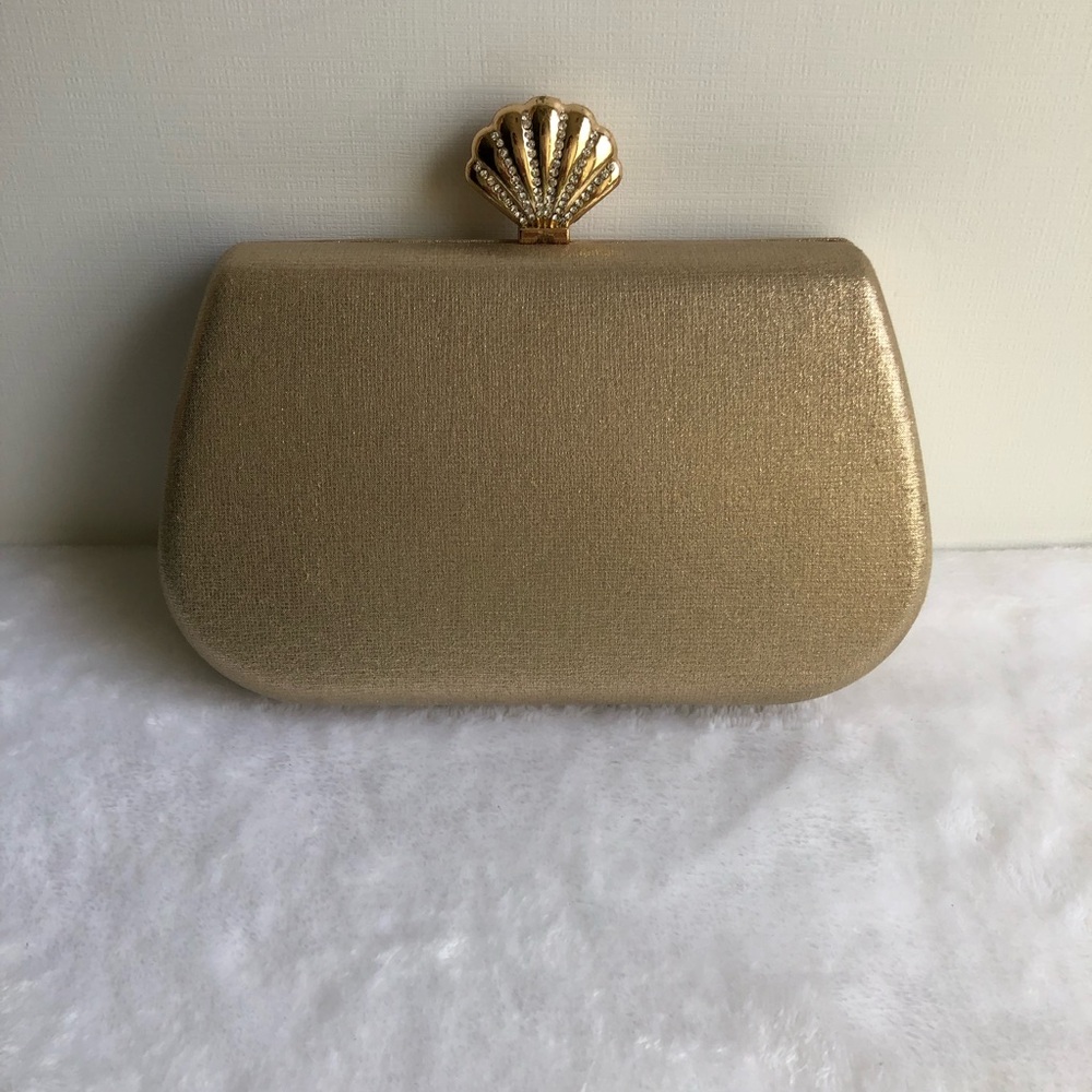 Nina Shell embellished Mina Gold Clutch Crossbody Bag - Picture 3 of 9